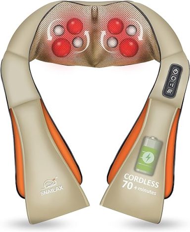 Snailax Masajeador de cuello inalámbrico con rotación 4D, masajeador Shiatsu con calor, portátil, para dolor de cuello y espalda, cojín de m