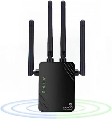 Repetidor WiFi,Amplificador WiFi 1200Mbps Dual Band 2.4G / 5G, Amplificador señal WiFi, 2 Puertos LAN ，4 Antenas，Extensores WiFi ，para el ho