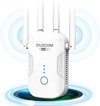 QLOCOM 2024 Nuevo Amplificador Señal WiFi 1200Mbps, Repetidor WiFi Largo Alcance Doble Banda 5GHz y 2.4GHz con WPS, WiFi Booster Compatible 